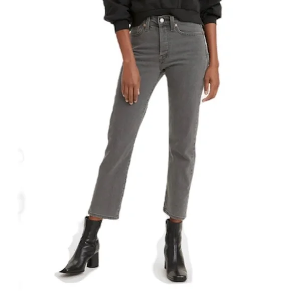 Levis Wedgie straight high rise grey jeans 24 - Picture 2 of 15